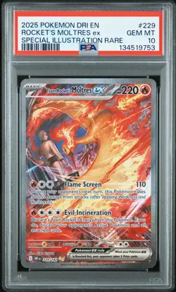 2025 POKEMON DRI EN-DESTINED RIVALS #229 TEAM ROCKET'S MOLTRES EX PSA 10 - Image 1