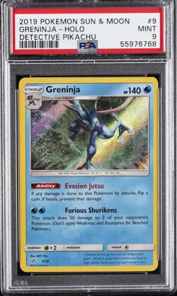 2019 POKEMON SUN & MOON DETECTIVE PIKACHU #9 GRENINJA-HOLO PSA 9 - Image 1