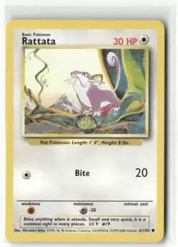 Pokemon Rattata Common Base Set 061/102 NM - Image 1
