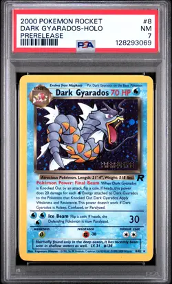 2000 POKEMON ROCKET PRERELEASE #8 DARK GYARADOS-HOLO PSA 7 - Image 1