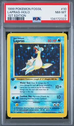 1999 Vintage Pokemon TCG Lapras Fossil #10 1st Edition Holo Near Mint PSA 8 - Image 1