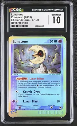 CGC 10 GEM MINT Lunatone 2003 EX Sandstorm 8/100 Reverse Holo Pokemon Card - Image 1