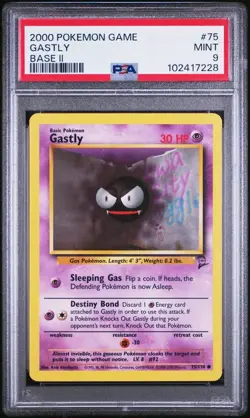 2000 Pokemon Base 2 # 75 Gastly PSA 9 Card MINT! Trusted Seller! Free Shipping! - Image 1