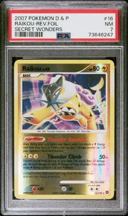 PSA 7 NEAR MINT Raikou 16/132 D&P Secret Wonders Reverse Holo Pokemon 2007 - Image 1