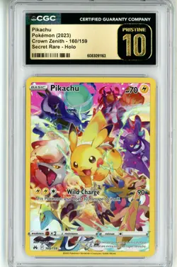 CGC Pristine 10 Pokemon TCG Pikachu (Secret) 160/159 Crown Zenith Holo 2023 - Image 1