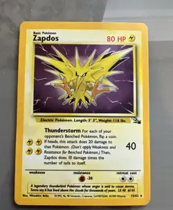 Pokemon TCG Zapdos Fossil Holo Card 15/62 Unlimited Rare, NM - Image 1