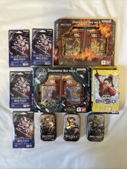 One Piece Bundle: Illustration Box, Starter Deck, Sleeves And Tins. 10 Items. - Image 1