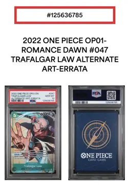 One Piece PSA 10 Trafalgar Law OP01-047 Errata English Romance Dawn Alt Art - Image 3