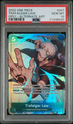 One Piece PSA 10 Trafalgar Law OP01-047 Errata English Romance Dawn Alt Art - Image 1