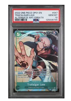 One Piece PSA 10 Trafalgar Law OP01-047 Errata English Romance Dawn Alt Art - Image 1