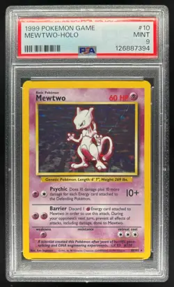 1999 Pokemon Unlimited Mewtwo Rare Holo #10/102 PSA 9 - Image 1