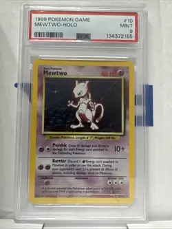 1999 Pokemon Base Set Mewtwo #10/102 Unlimited Holo Rare PSA 9 - Image 1