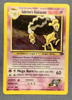Pokemon Alakazam Sabrina's 16/132 Holographic Rare Gym Challenge TCG Card LP - Image 1