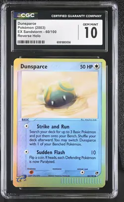 CGC 10 GEM MINT Dunsparce 2003 EX Sandstorm 60/100 Reverse Holo Pokemon Card - Image 1