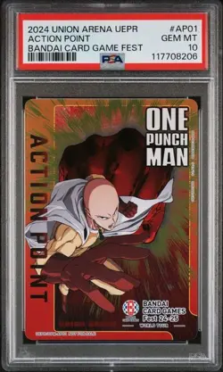 Union Arena One Punch Man Action Point Bandai Card Gam Fest OPM-AP01 PSA 10 - Image 1