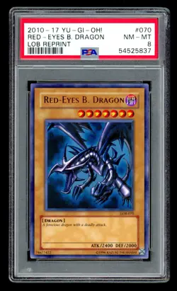 YuGiOh Legend of Blue Eyes - RED-EYES B. DRAGON LOB-070 Reprint Unlimited PSA 8! - Image 1