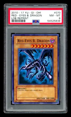 YuGiOh Legend of Blue Eyes - RED-EYES B. DRAGON LOB-070 Reprint Unlimited PSA 8! - Image 3