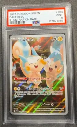 POKEMON CARD PACHIRISU ILLUSTRATION RARE 208 SCARLET & VIOLET #208 GRADED PSA 9 - Image 1
