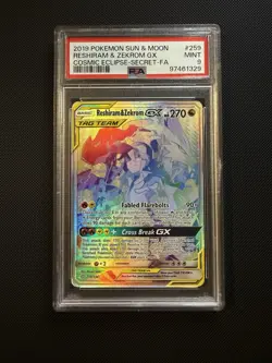 2019 Pokemon Sun & Moon Reshiram and Zekrom GX Cosmic Eclipse #259 PSA 9 - Image 1
