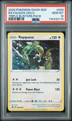 2020 Pokemon SWSH Rayquaza Holo Triple Blisters Pack BSP Promo #029 PSA 10 - Image 1