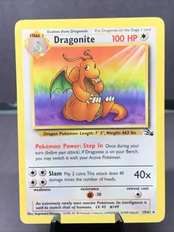 Pokemon TCG Dragonite 19/62 Fossil Set Unlimited Non Holo Rare WOTC VTG 1999 MP - Image 1