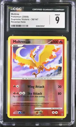 CGC 9 MINT Moltres 2009 Supreme Victors 36/147 Reverse Holo Pokemon Card - Image 1