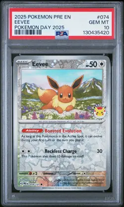 2025 POKEMON PRE EN-PRISMATIC EVOLUTIONS POKEMON DAY 2025 #074 EEVEE PSA 10 - Image 1