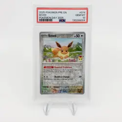2025 POKEMON PRE EN-PRISMATIC EVOLUTIONS POKEMON DAY 2025 #074 EEVEE PSA 10 - Image 1