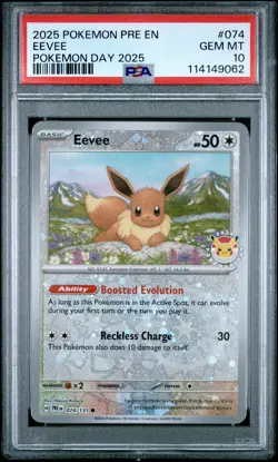 2025 POKEMON PRE EN-PRISMATIC EVOLUTIONS POKEMON DAY 2025 #074 EEVEE PSA 10 - Image 1