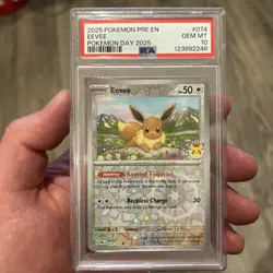 2025 POKEMON PRE EN-PRISMATIC EVOLUTIONS POKEMON DAY 2025 #074 EEVEE PSA 10 - Image 1