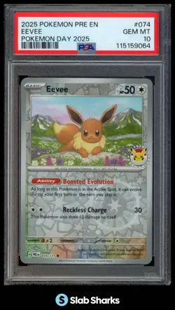 2025 POKEMON SV PRISMATIC EVOLUTIONS PRE EN #074 EEVEE POKEMON DAY 2025 PSA 10 - Image 1
