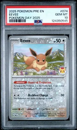 2025 POKEMON PRE EN-PRISMATIC EVOLUTIONS POKEMON DAY 2025 #074 EEVEE PSA 10 - Image 1