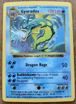 Pokemon Gyarados Holo Shadowless TCG Base Set Card 6/102 - Image 1