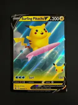 Surfing Pikachu V 008/025 Celebrations - Classic Collection Holo Rare Pokemon - Image 1