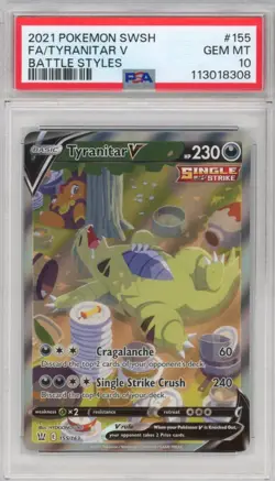 PSA GEM MINT 10 Tyranitar V (Alternate Full Art) 155/163 SWSH05: Battle Styles - Image 1