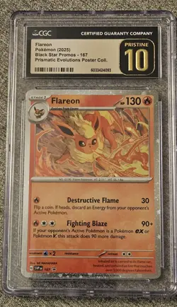 2025 POKEMON PRISMATIC EVOLUTIONS POSTER COLLECTION #167 FLAREON PSA 10 - Image 1