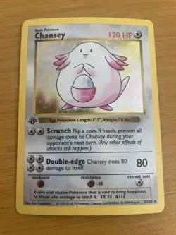 Pokemon TCG Chansey 3/102 Base Set Shadowless 1st Edition Holo Rare - Image 1