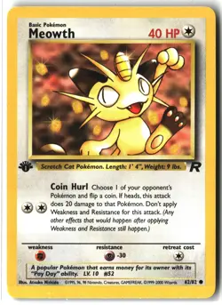 Meowth ⭐ 62/82 1st Edition WOTC Common Team Rocket 2000 Pokemon NM - Image 1
