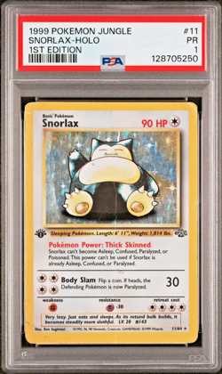 PSA 1 1ST EDITION 1999 Pokemon Jungle Snorlax 11/64 Holo Foil Rare WOTC - Image 1