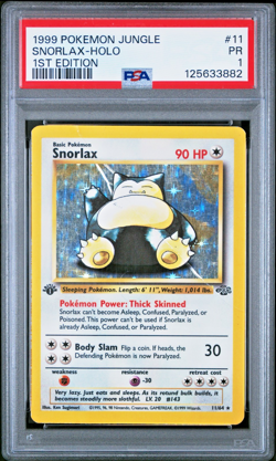 PSA 1 1ST EDITION 1999 Pokemon Jungle Snorlax 11/64 Holo Foil Rare WOTC - Image 1