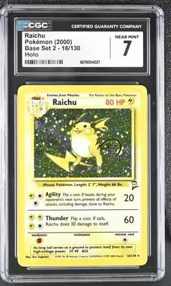 CGC 7 Raichu 2000 Base Set 2 16/130 Holo Pokemon Card - Image 1