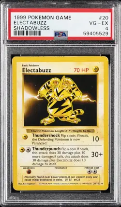 1999 POKEMON BASE SET SHADOWLESS #20 ELECTABUZZ PSA 4 - Image 1