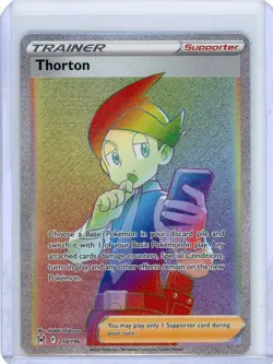 Thorton Rainbow Secret Rare Full Art Trainer 210/196 Lost Origin Card Pokemon ! - Image 1