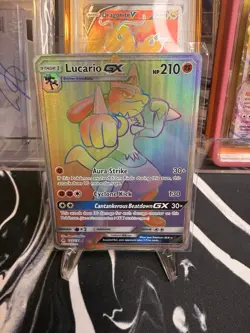 Pokemon TCG Lucario GX Secret Rare Full Art Holo 135/131 SM Forbidden Light LP - Image 1