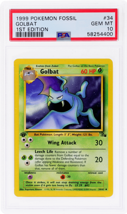 1999 Pokemon Fossil Golbat 1st Edition #34 PSA 10 - Image 1