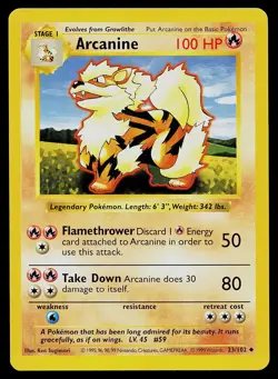 Pokemon Card - Arcanine Base Set (Shadowless) 23/102 Uncommon - Image 1