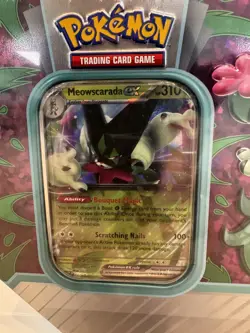 Pokemon TCG: Meowscarada ex Paldea Partners Tin w/ 5 packs New Factory Sealed - Image 4