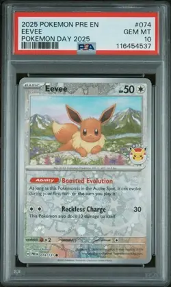 2025 POKEMON PRE EN-PRISMATIC EVOLUTIONS #074 EEVEE POKEMON DAY 2025 - PSA 10 - Image 1