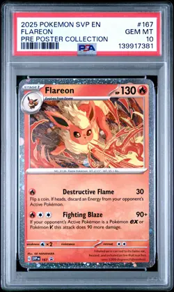 2025 POKEMON SVP PRISMATIC EVOLUTIONS POSTER COLLECTION #167 FLAREON PSA 10 - Image 1
