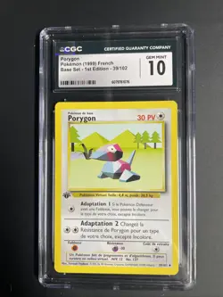 1999 Pokemon FRENCH 1st Edition Base Set Porygon 39/102 CGC 10 GEM MINT - Image 1